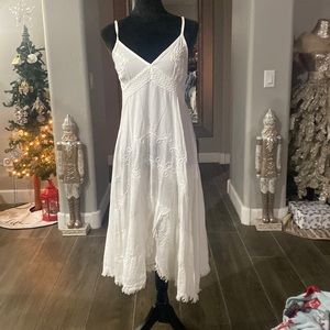 White embroidered vneck dress